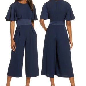 NWOT Eliza J Chiffon Flutter Sleeve Cropped Jumpsuit